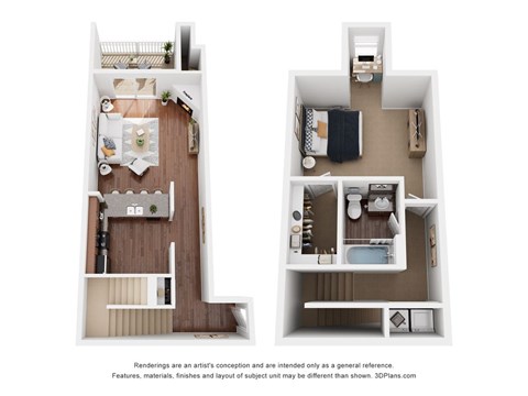 Two images of a floor plan of a small apartment.